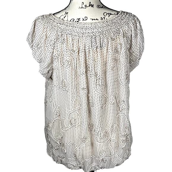 Max Edition Sz XL Flutter Short Sleeve Polka Dot Blouse Black White Rosettes - Picture 2 of 10